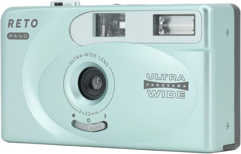 RETO PANO 35mm Film Camera - 22mm Wide Lens, Panorama, Easy Switch, Cinematic Modes, Lens Cover, Built-in Flash, Reusable (Film & AAA Battery are not Included) (Metallic Mint) - Image 2